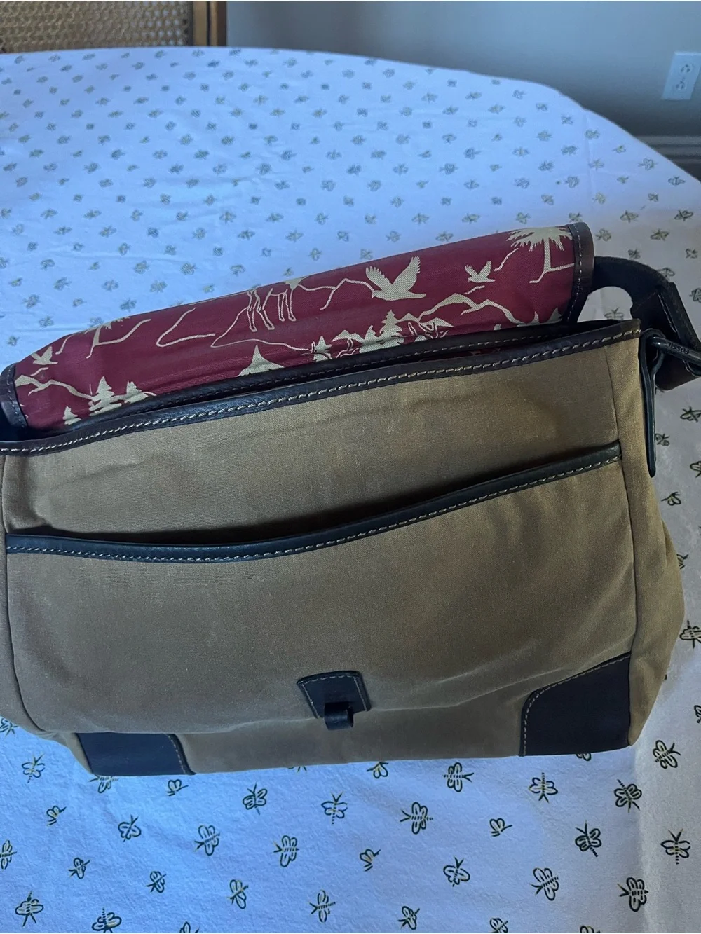 Fossil Brown and Dark Brown Canvas Messenger Bag